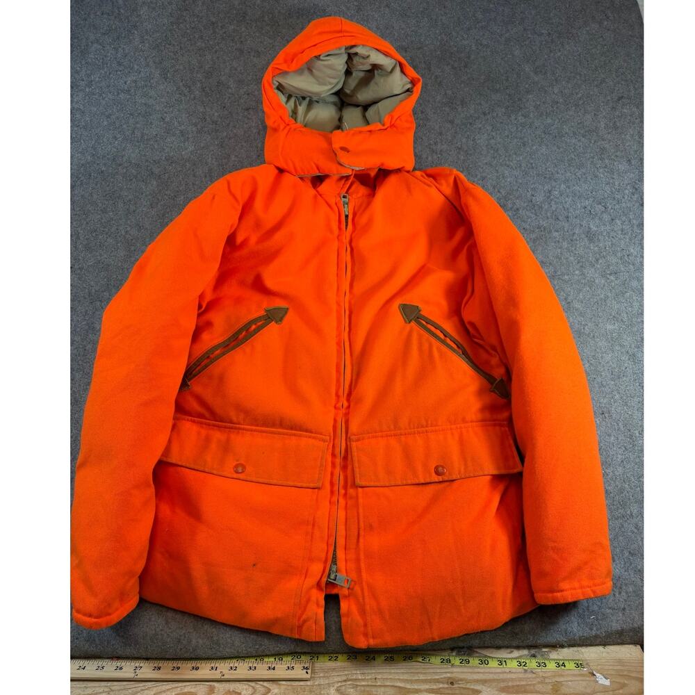 Vintage 60s Woolrich Down Hunting Puffer Jacket Mens Medium Blaze Orange Winter